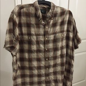 G.H. Bass brown/orange plaid button up short Slv